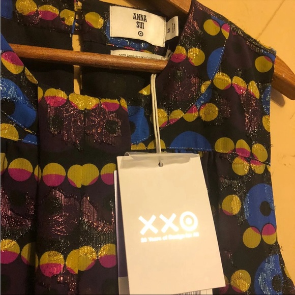 Anna Sui M Lurex Shift Dress Circles Sleeveless Holiday - Picture 5 of 10